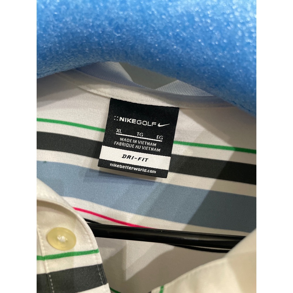 Nike Golf Performance Dri-FIT Polo Shirt Mens Striped Multi-Color Blue White - Picture 2 of 5